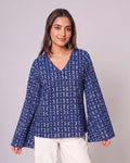 Cotton V-Neck Tunic Top – Indigo