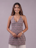 Cotton Halter Neck Short Kurti – Grey