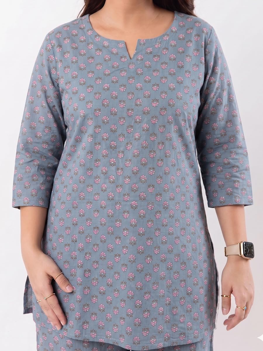 Cotton Kurta Pyjama Co-ord Set – Grey
