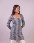 Cotton Square Neck Kurti Top – Off White Indigo