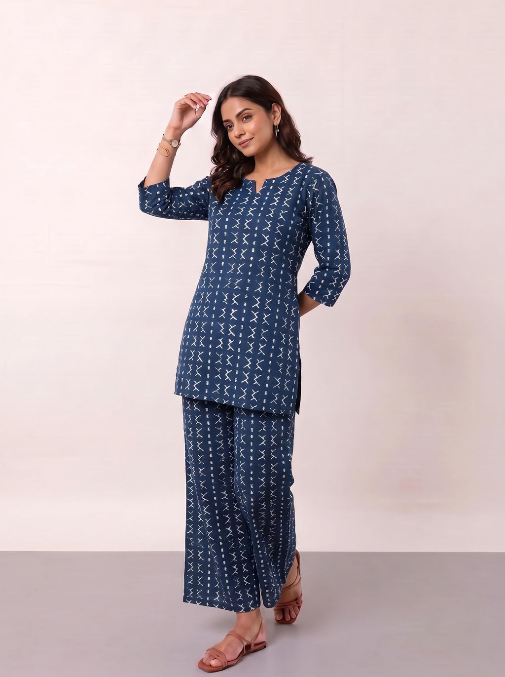 Cotton Kurta Pyjama Co-ord Set – Navy Blue