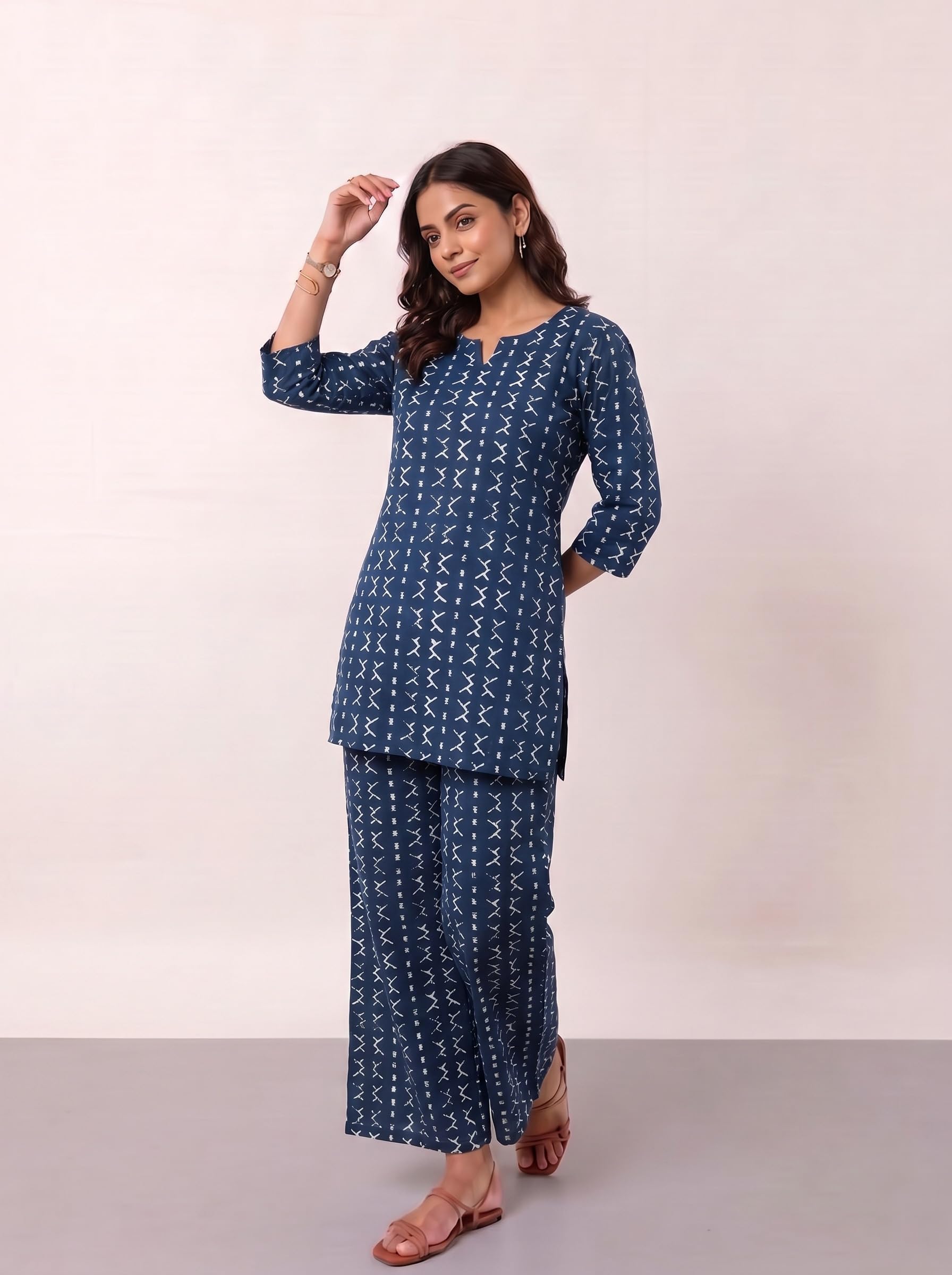 Cotton Kurta Pyjama Co-ord Set – Navy Blue