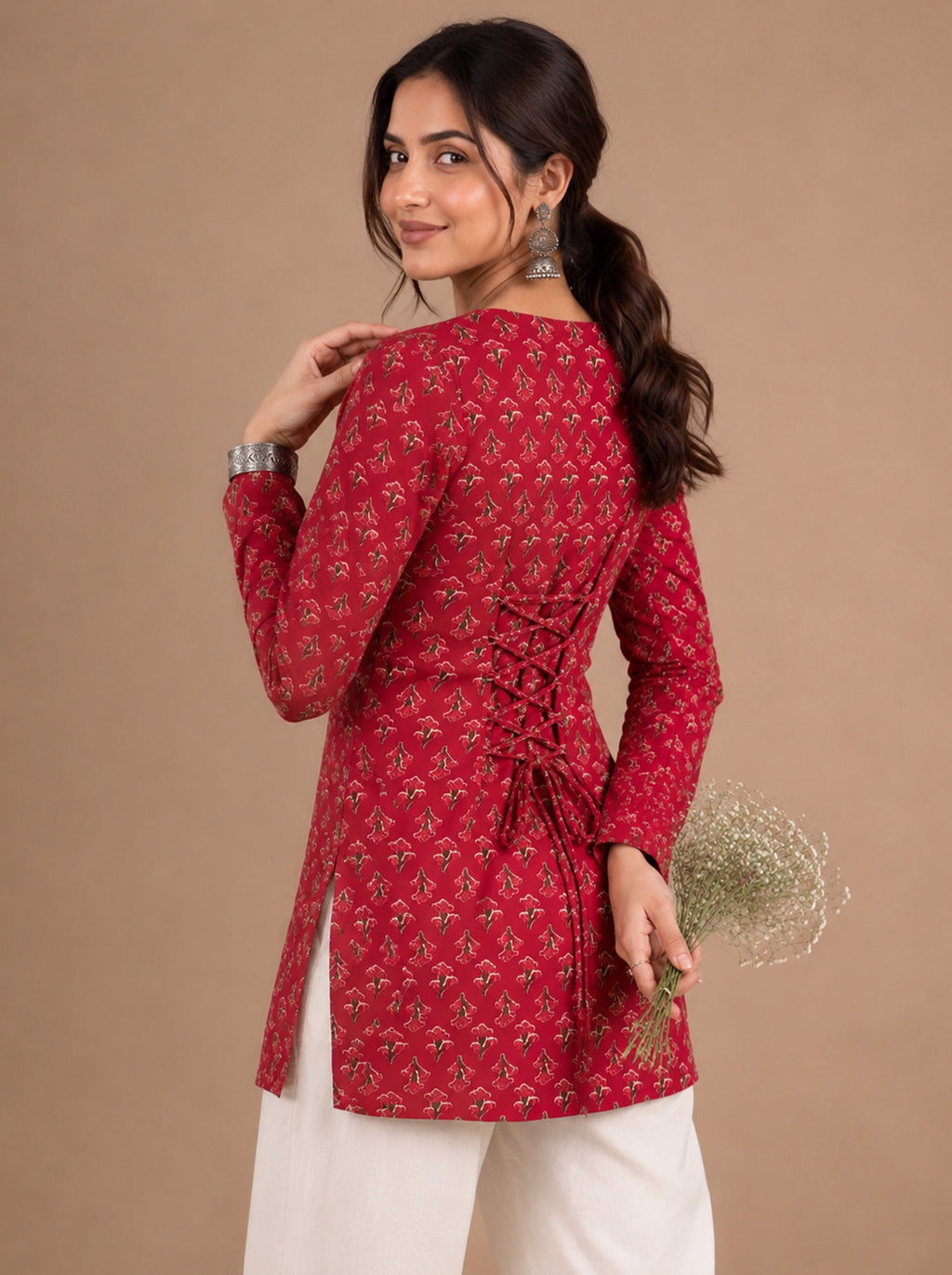 Cotton Square Neck Kurti Top – Rose Red