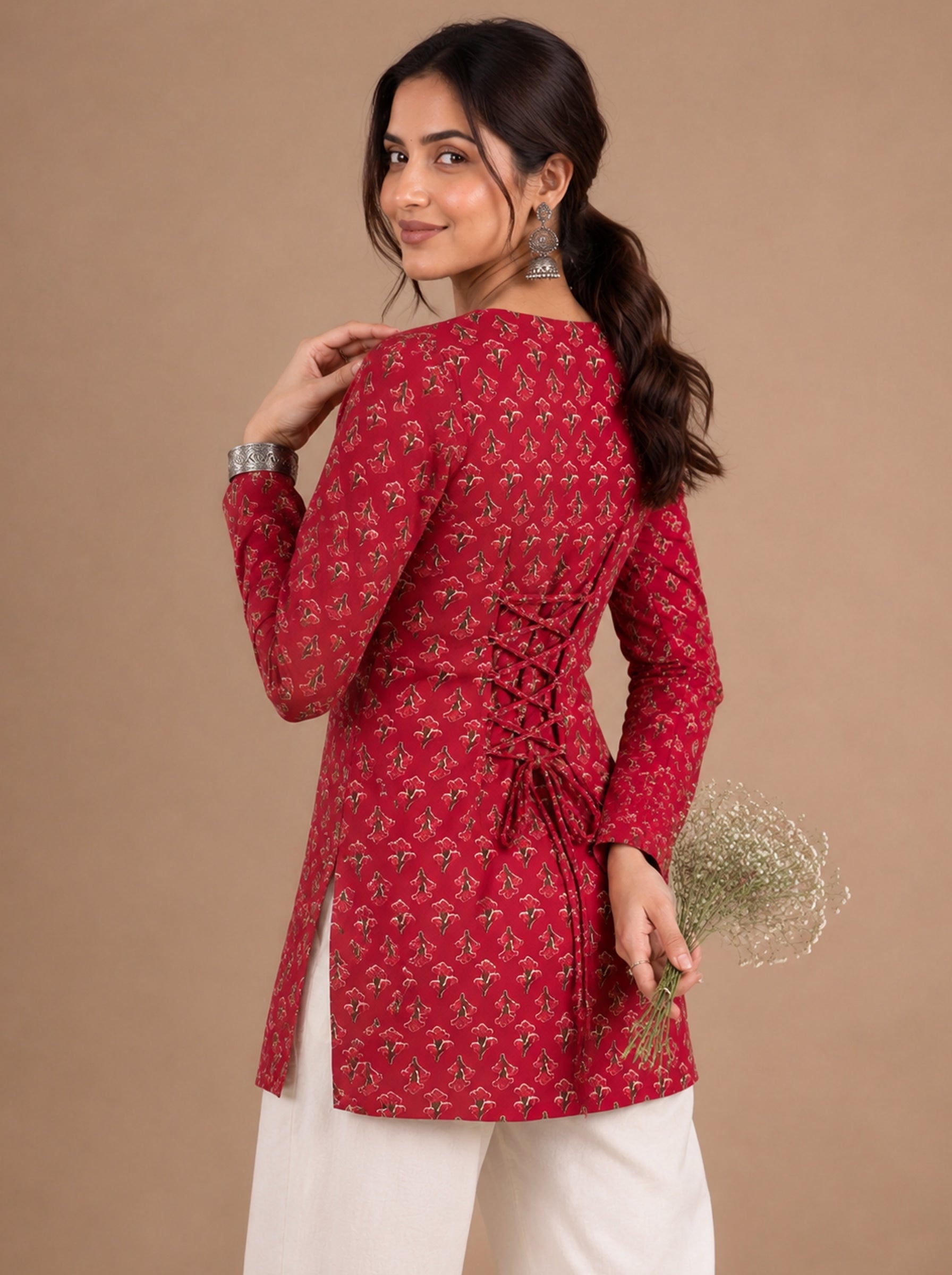 Cotton Square Neck Kurti Top – Rose Red
