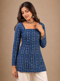 Cotton Square Neck Kurti Top – Indigo