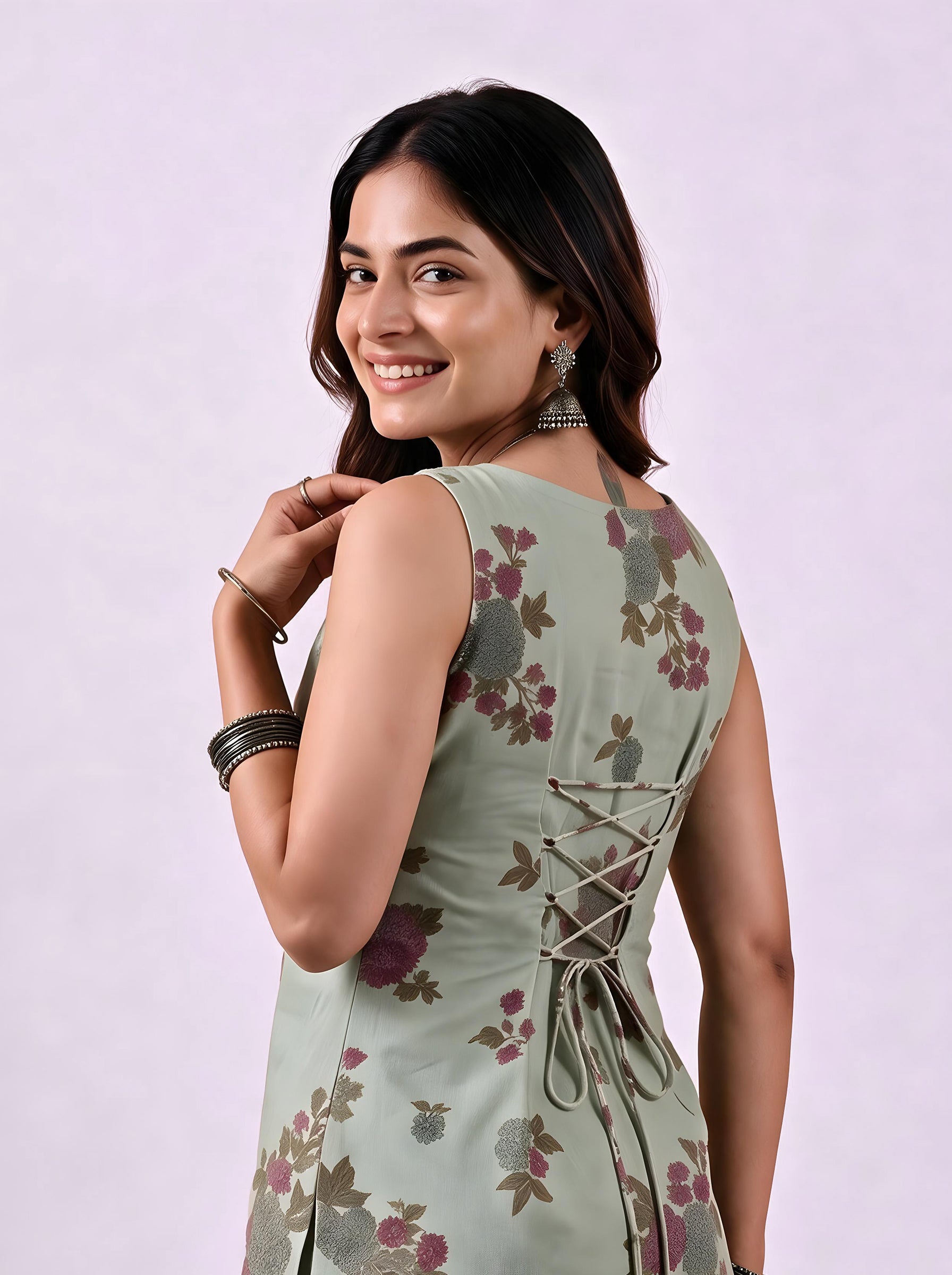 Cotton Corset Kurti Salwar Set – Green