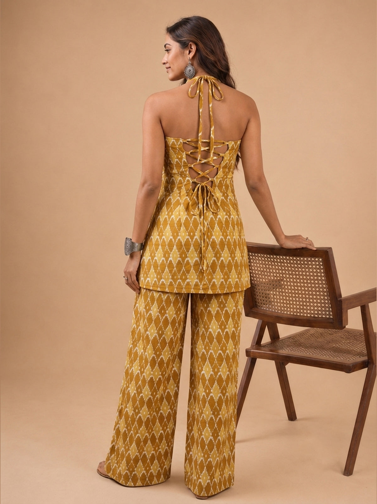 Cotton Halter Neck Kurti Palazzo Set – Yellow