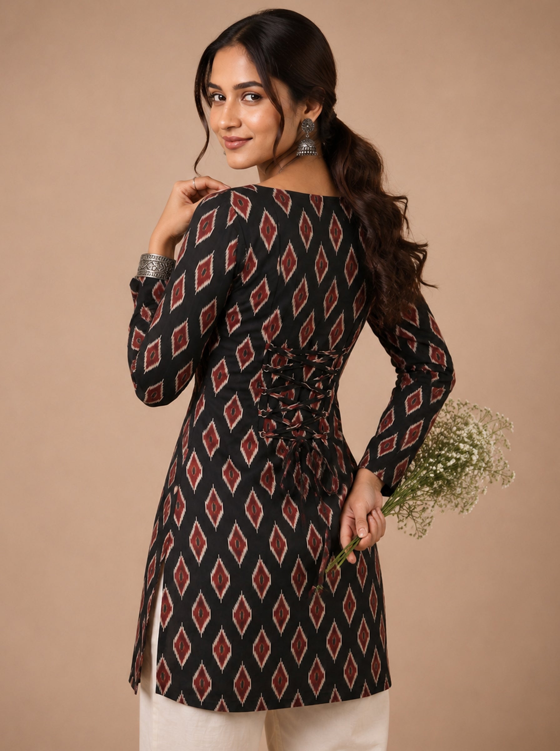 Cotton Square Neck Kurti Top – Black