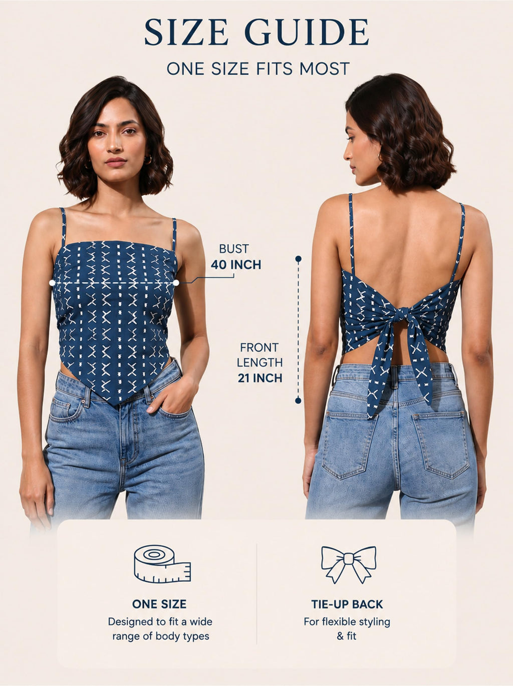 Cotton Backless Scarf Top – Indigo