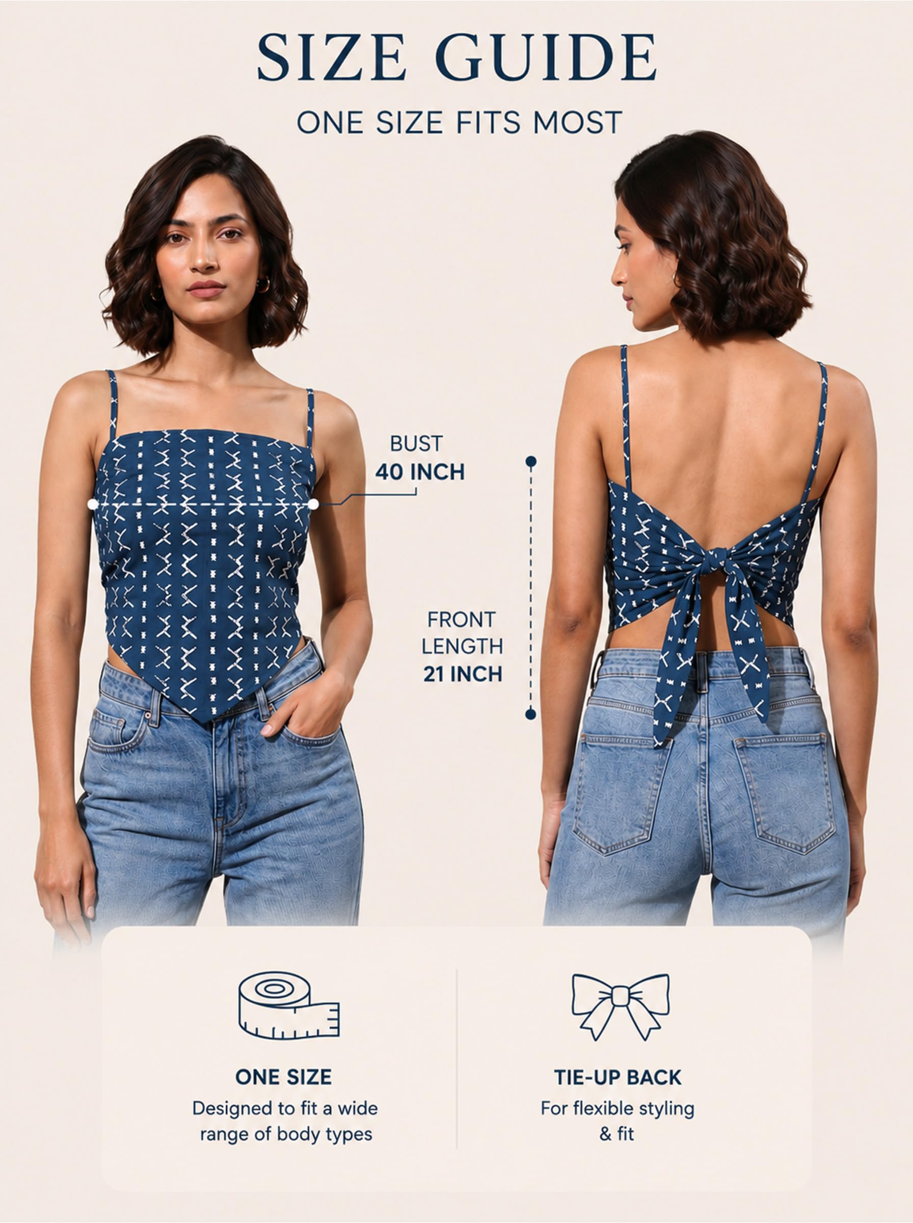 Cotton Backless Scarf Top – Indigo