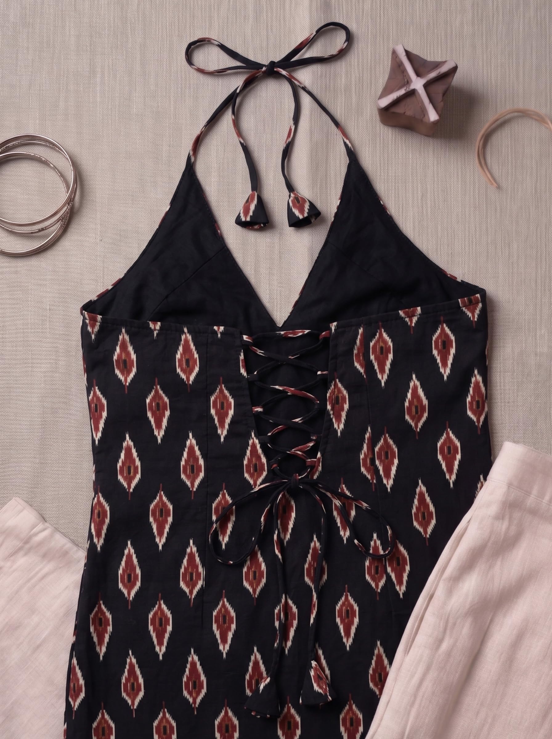 Cotton Halter Neck Short Kurti – Black