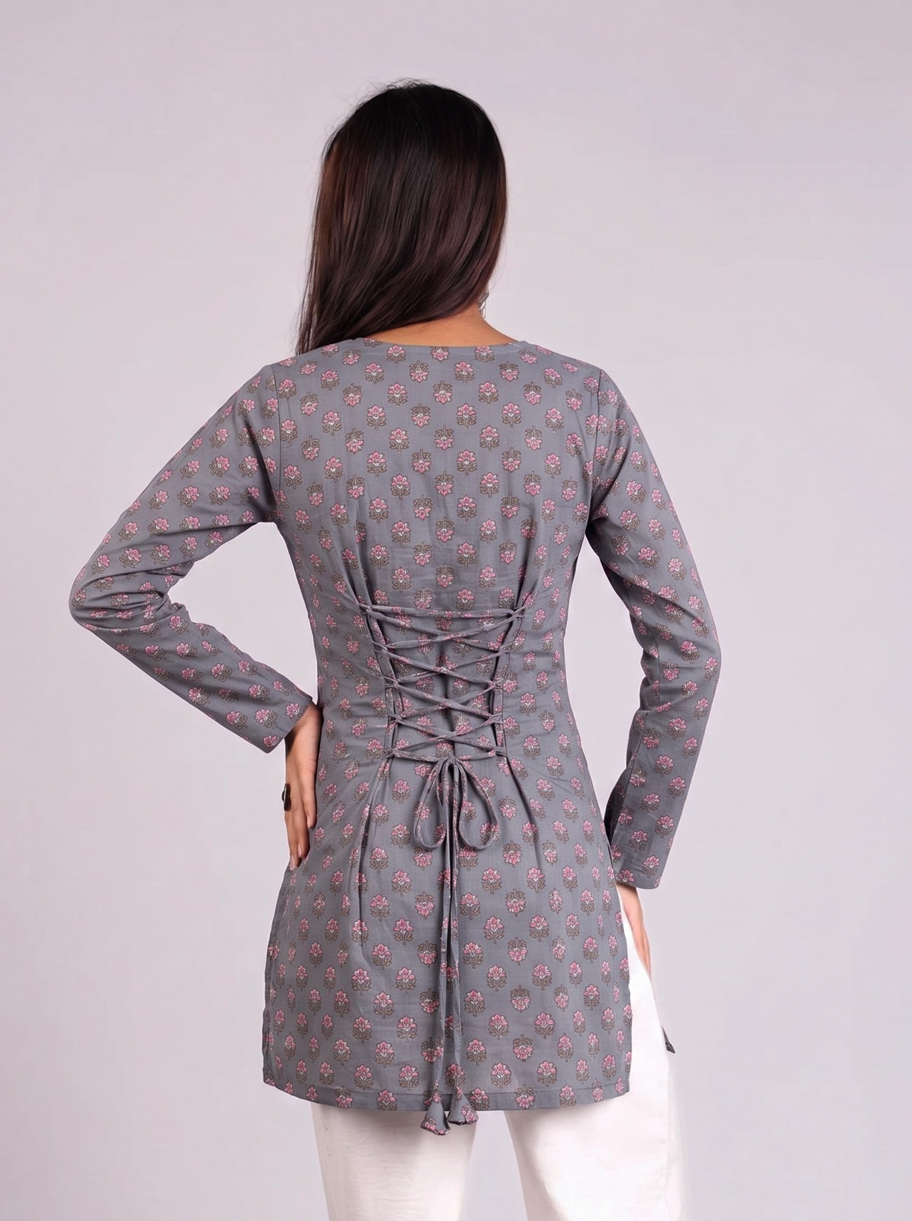 Cotton Square Neck Kurti Top – Grey