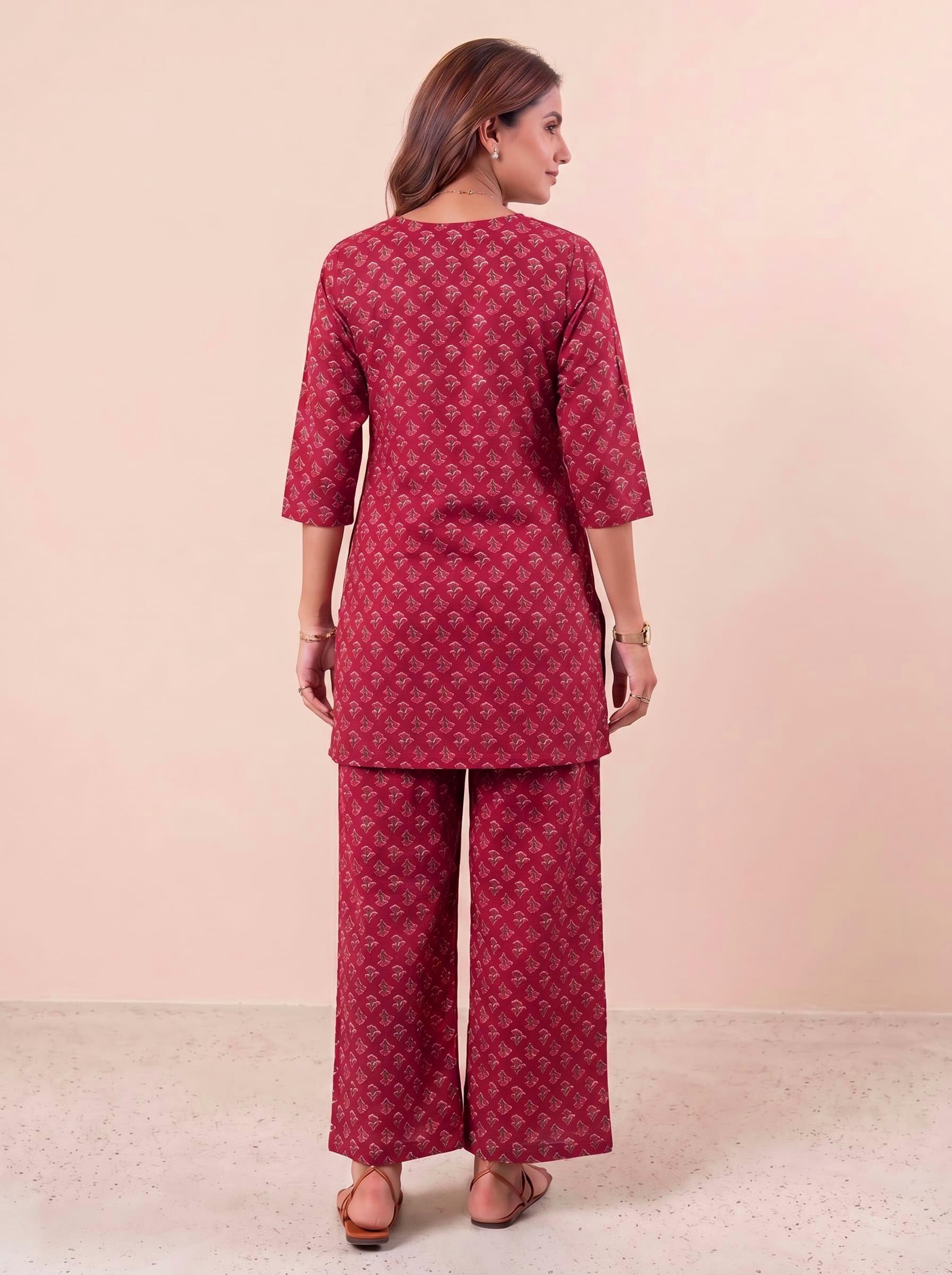 Cotton Kurta Pyjama Co-ord Set – Rose Red