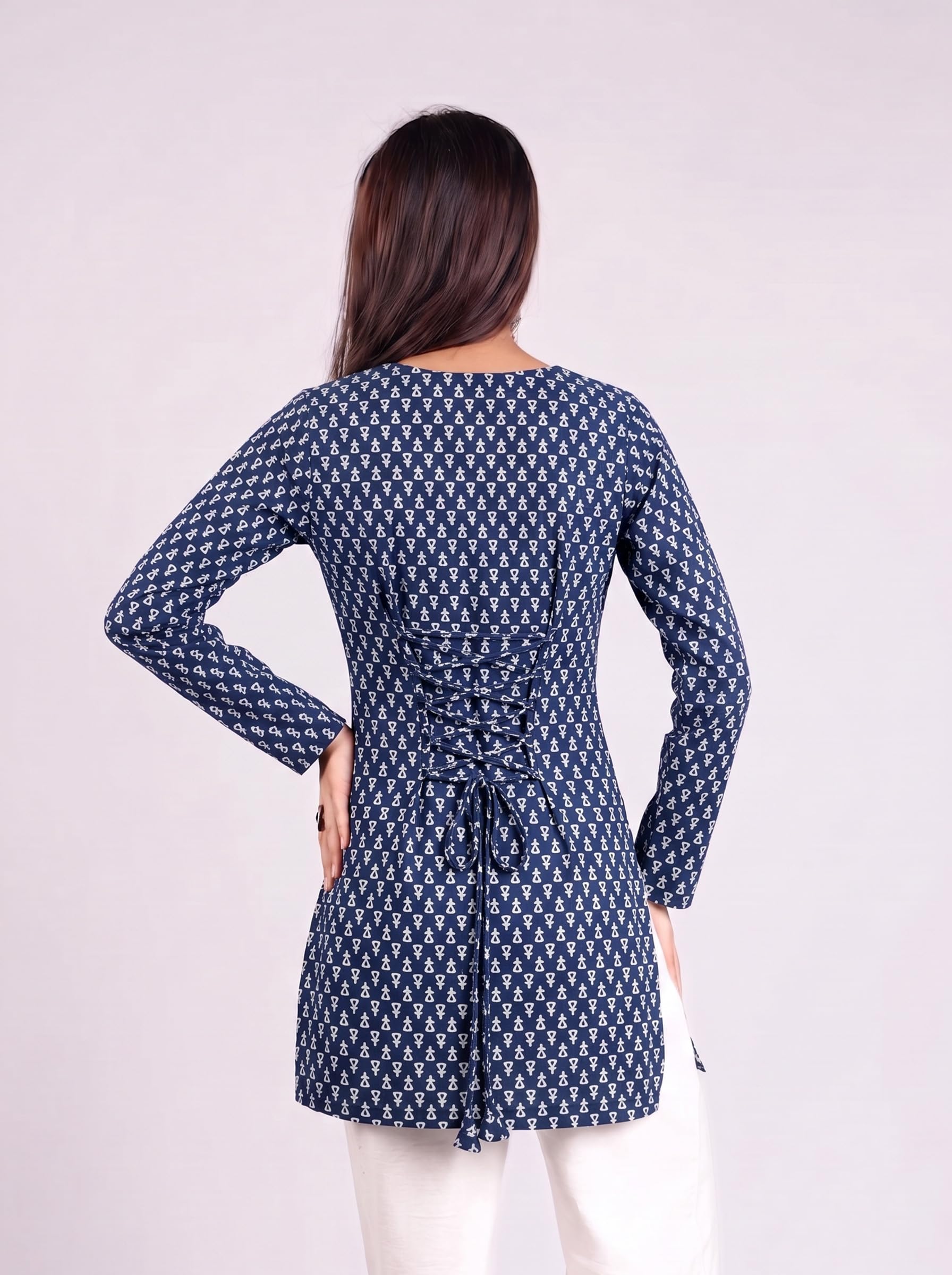 Cotton Square Neck Kurti Top – Navy Blue