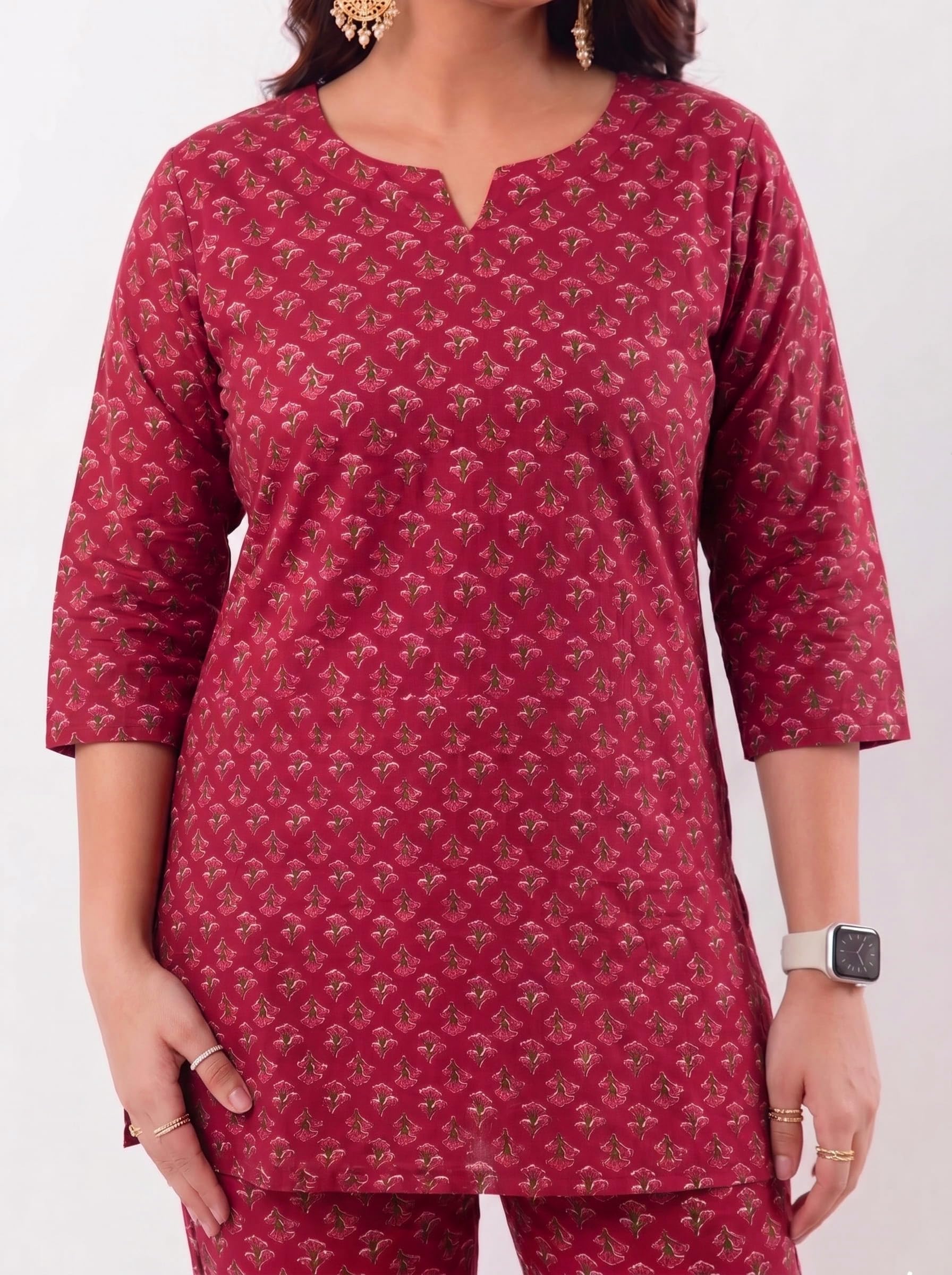 Cotton Kurta Pyjama Co-ord Set – Rose Red