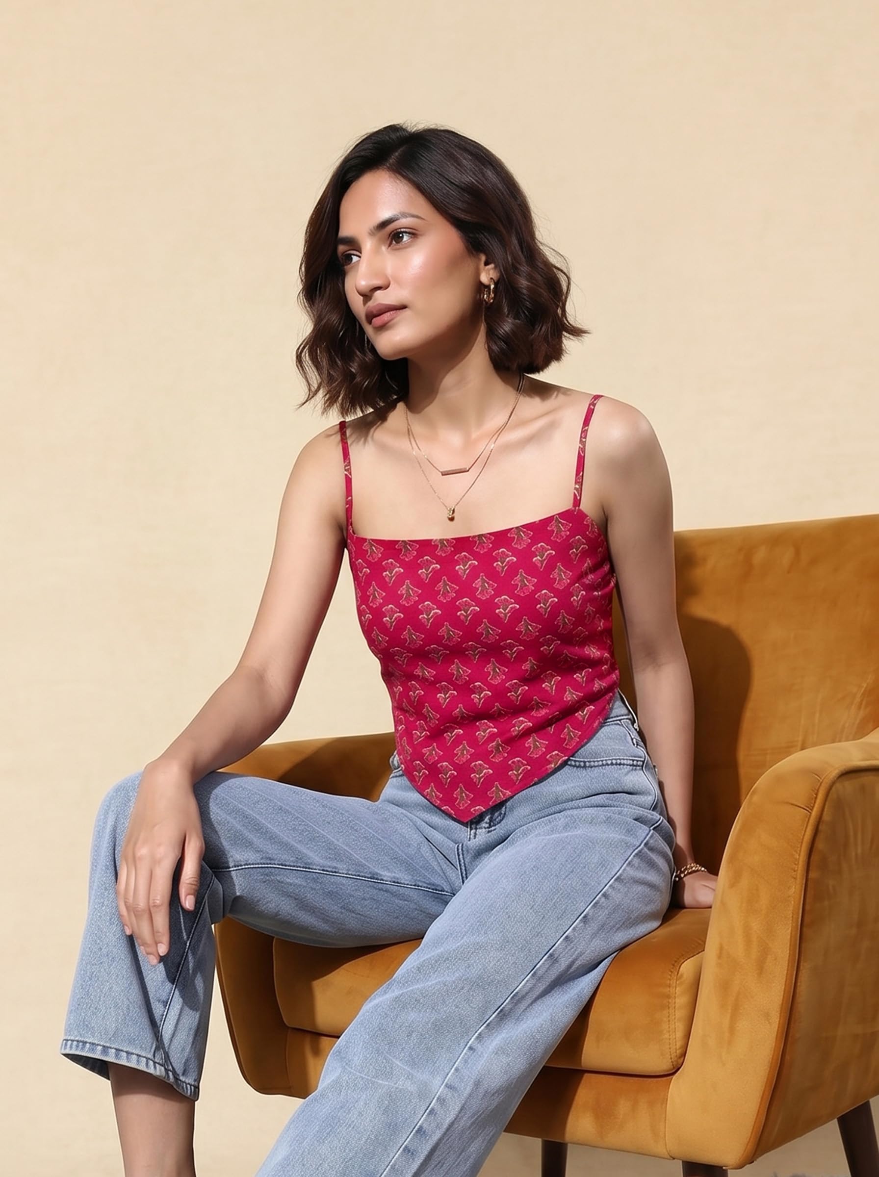 Cotton Backless Scarf Top – Pink