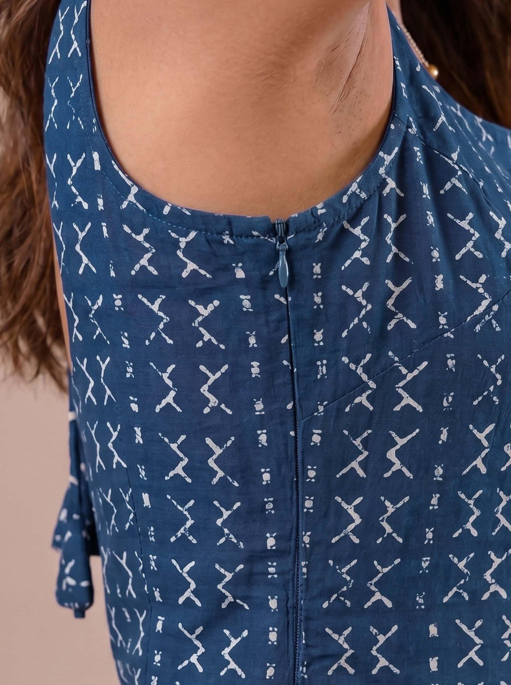 Sleeveless Cotton Short Kurti – Indigo