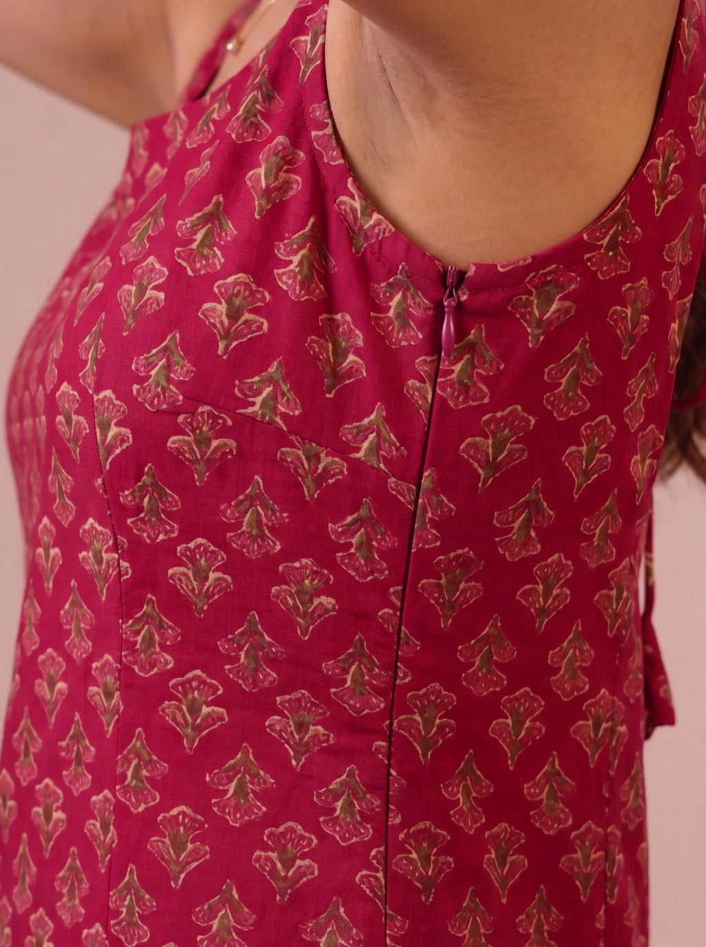 Sleeveless Cotton Short Kurti – Rose Red