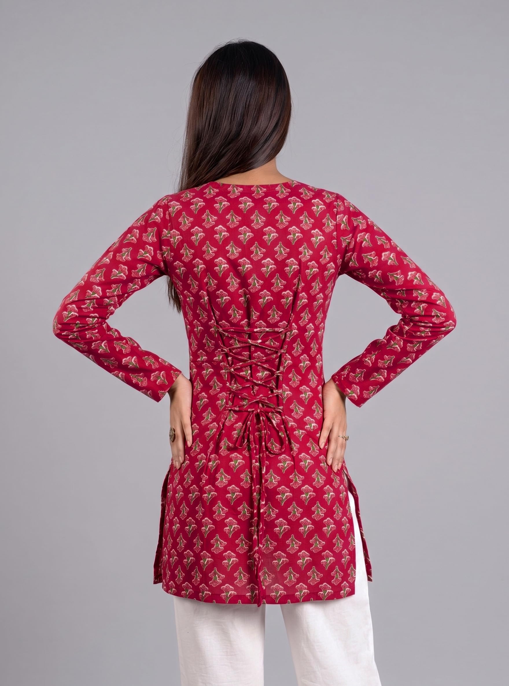 Cotton Square Neck Kurti Top – Rose Red