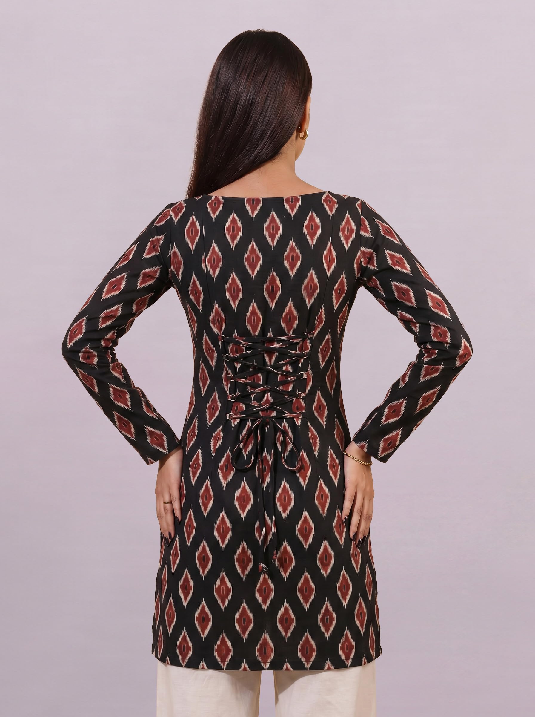 Cotton Square Neck Kurti Top – Black