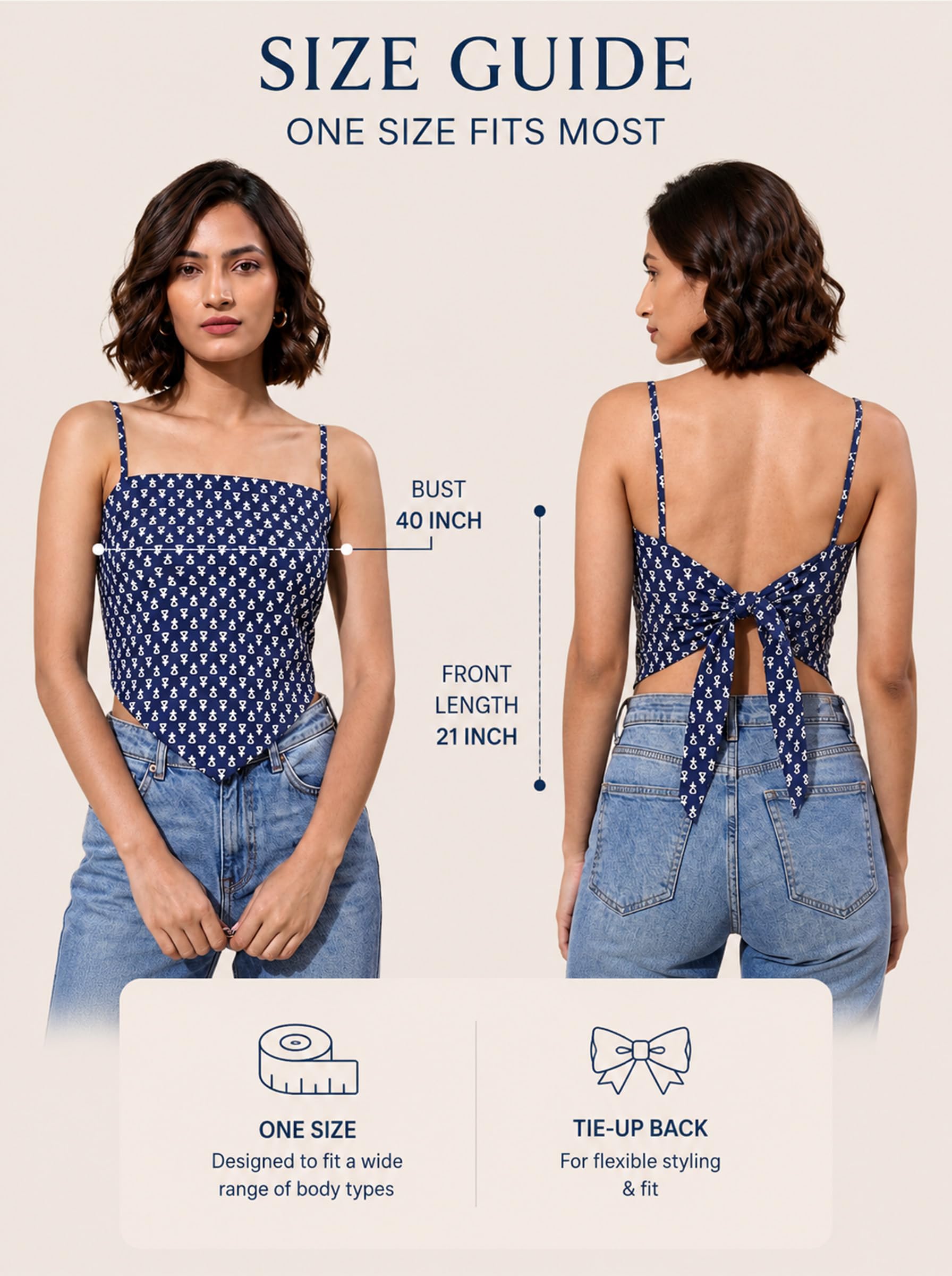 Cotton Backless Scarf Top – Navy Blue