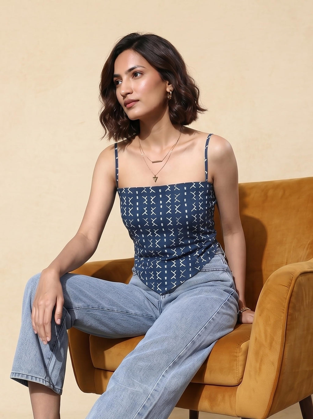 Cotton Backless Scarf Top – Indigo