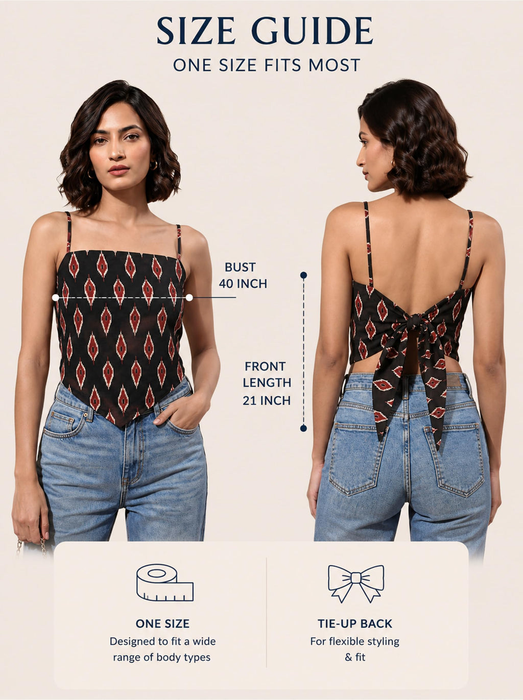 Cotton Backless Scarf Top – Black