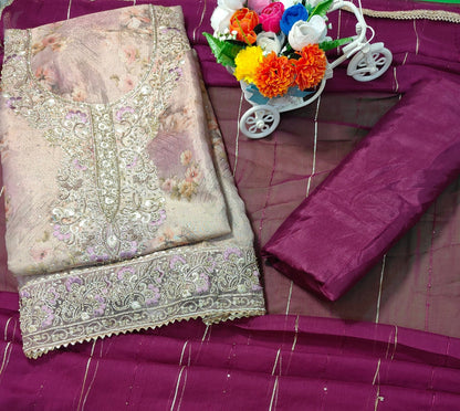 Rang Rooh - Chanderi Silk with Jarkan Work Unstitched Salwar Suit Set