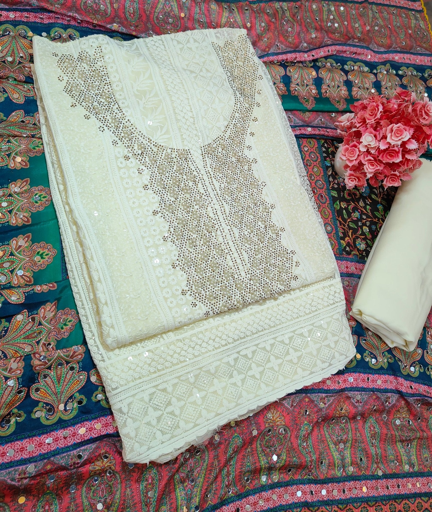 Rang Rooh - Chikankari with Rajasthani Dupatta Unstitched Salwar Suit Set