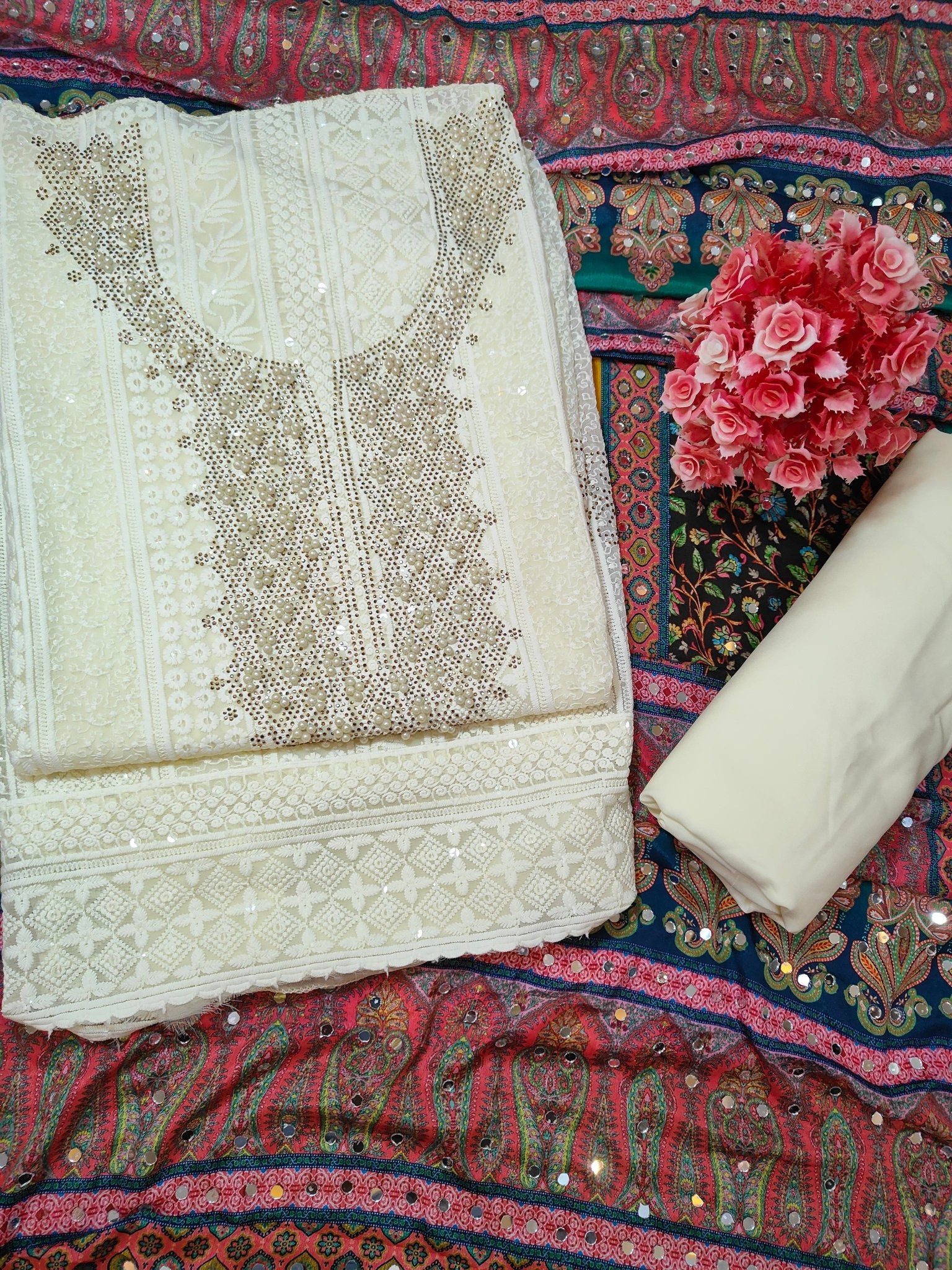 Rang Rooh - Chikankari with Rajasthani Dupatta Unstitched Salwar Suit Set