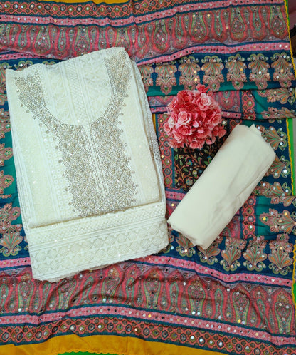 Rang Rooh - Chikankari with Rajasthani Dupatta Unstitched Salwar Suit Set