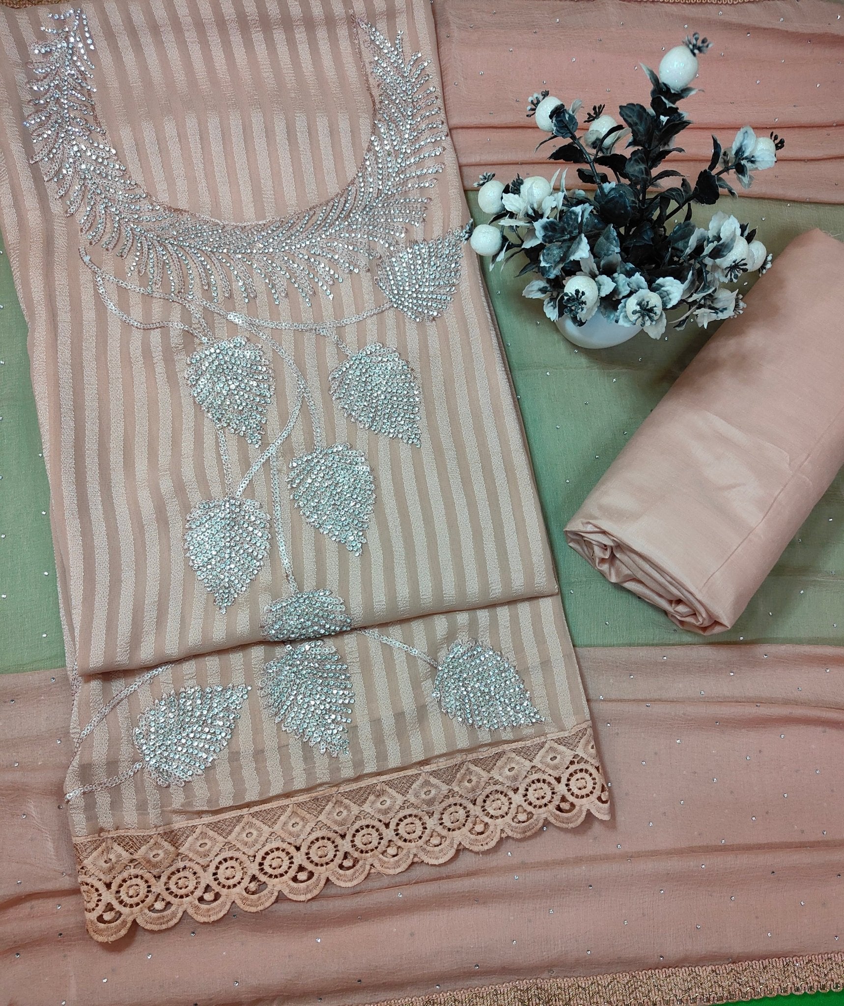 Rang Rooh - Georgette with Jarkan Work and Shiffon Dupatta Unstitched Salwar Suit Set