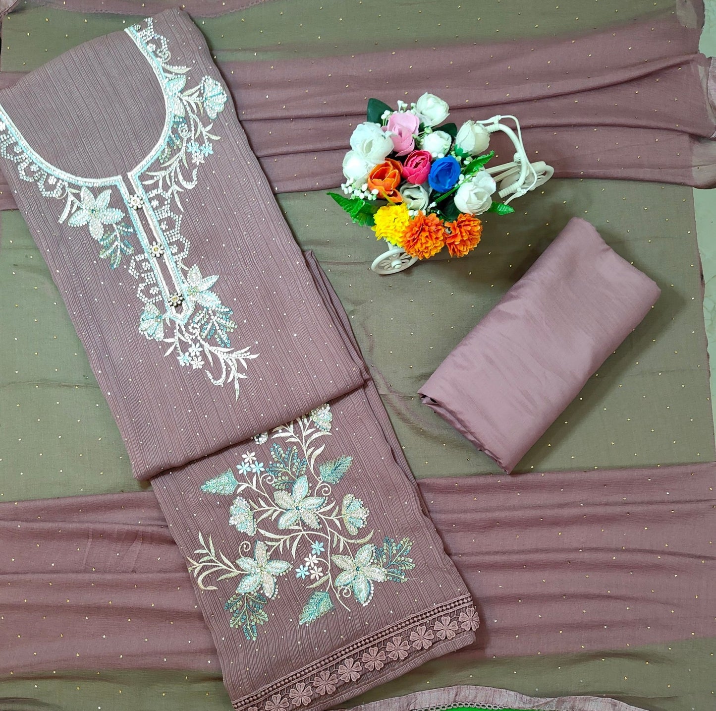 Rang Rooh - Georgette with Jarkan Work and Shiffon Dupatta Unstitched Salwar Suit Set