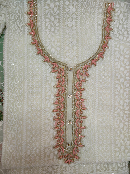 Chikankari with Hand Work and Georgette Print Dress Material