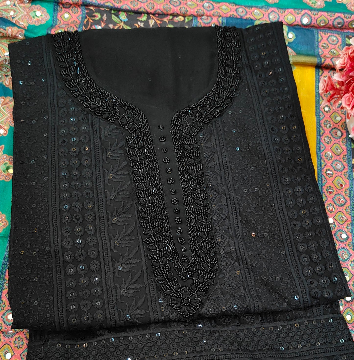 Chikankari Handwork with Printed Rajasthani Dupatta Dress Material