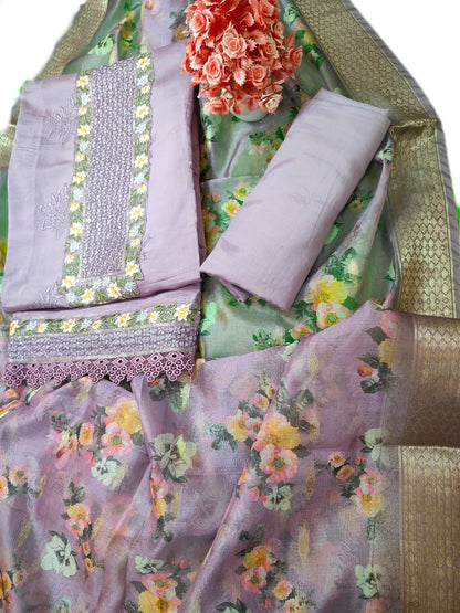 Rang Rooh - Roman Silk with Printed Banarsi Dupatta Unstitched Salwar Suit Set