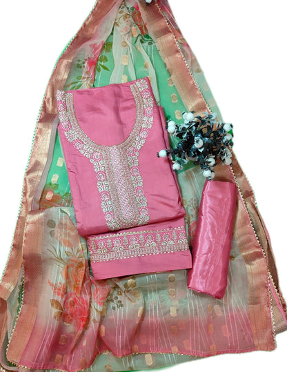 Rang Rooh - Roman Silk with Printed Banarsi Dupatta Unstitched Salwar Suit Set