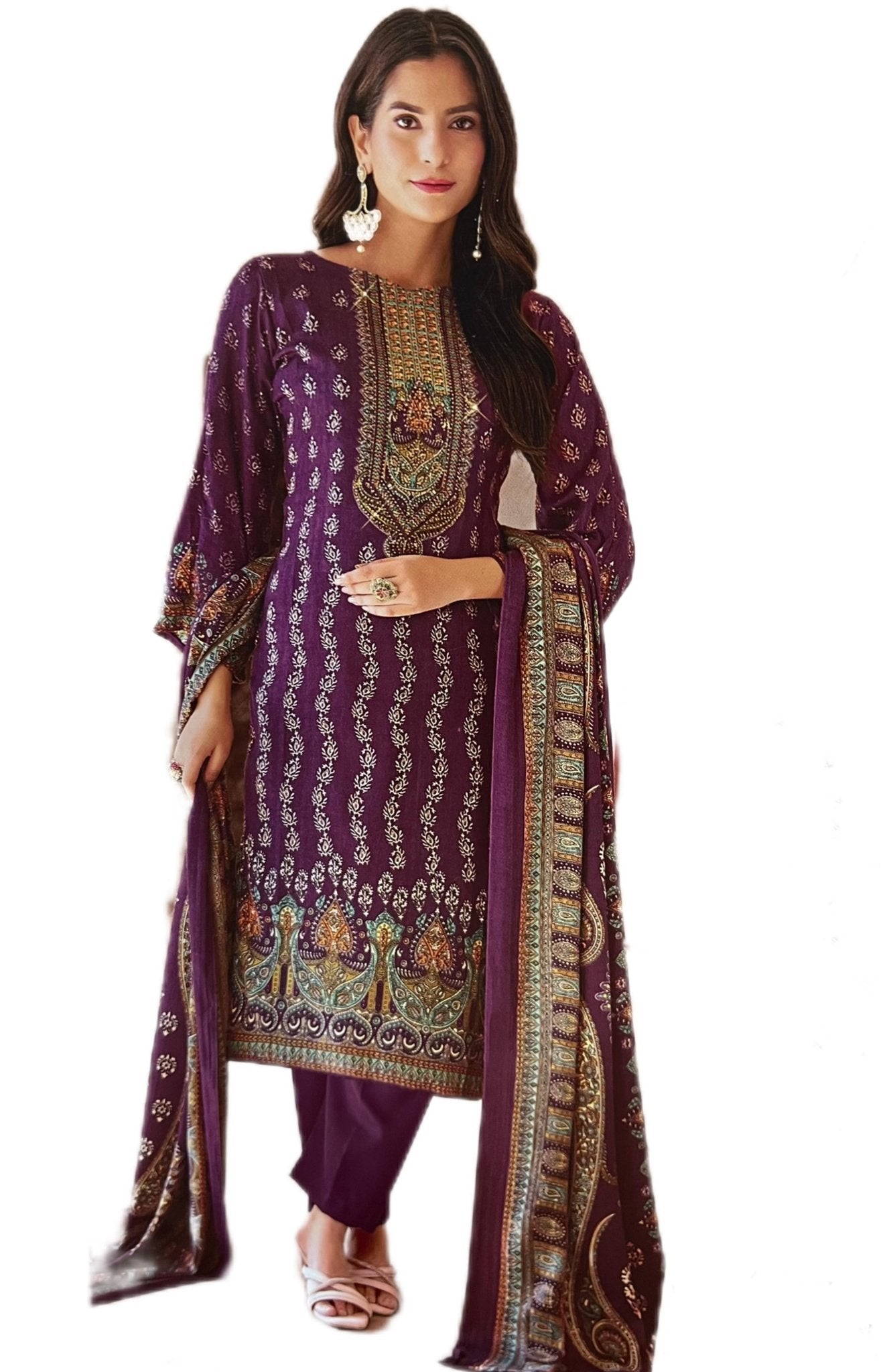 Rang Rooh - Woollen Dress Material With Stole