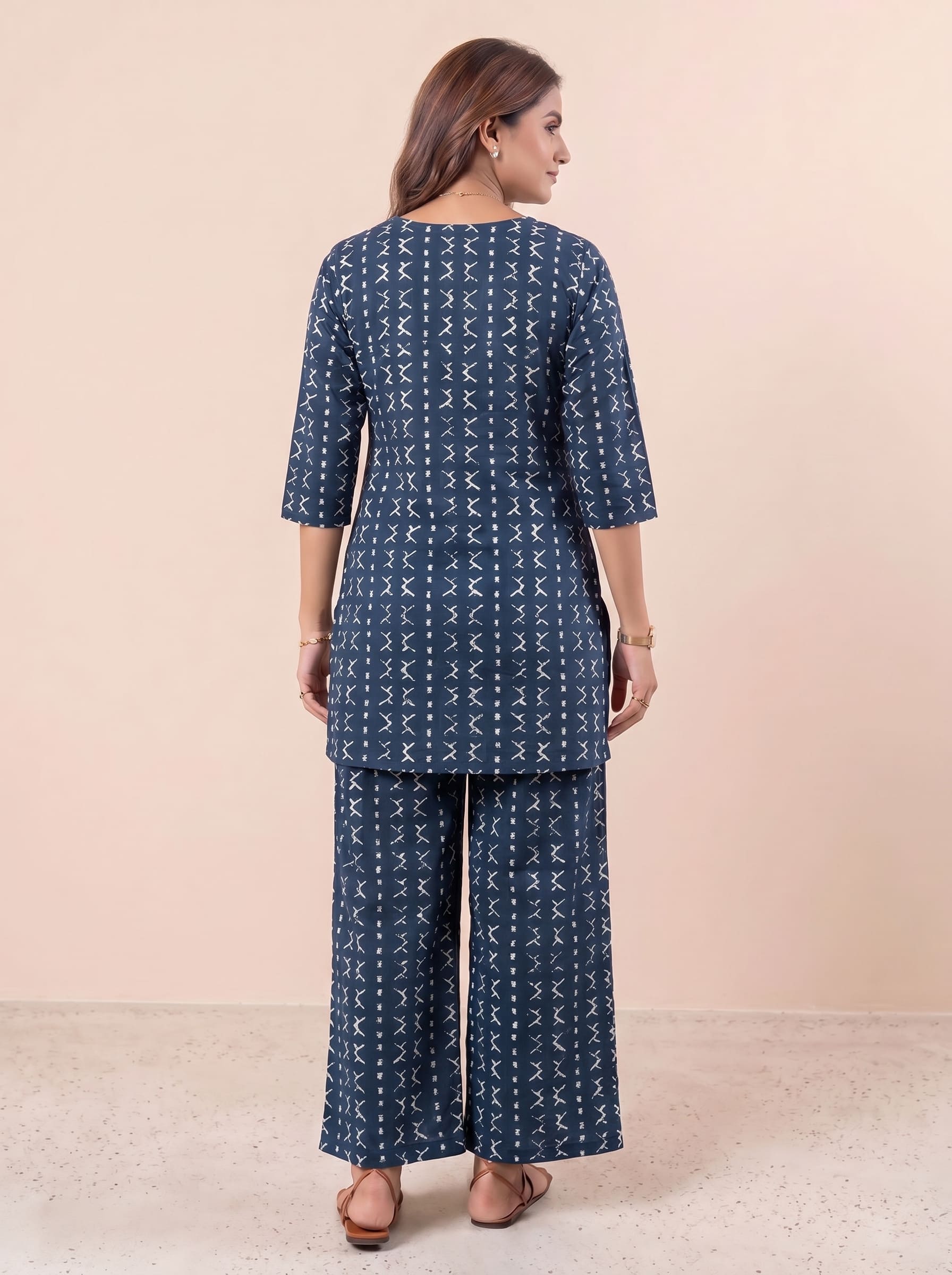 Indigo Cotton Co-ord Set | Straight Kurta 3/4 Sleeve - Image 2