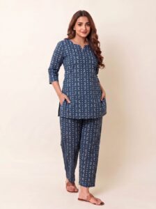 Indigo Cotton Co-ord Set | Straight Kurta 3/4 Sleeve