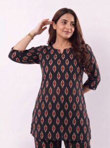 Black Co-ord Set | Straight Kurta 3/4 Sleeve