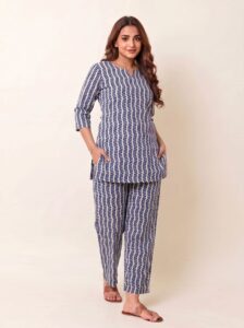 Off White Cotton Co-ord Set | Straight Kurta 3/4 Sleeve