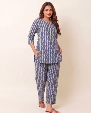 Off White Cotton Co-ord Set | Straight Kurta 3/4 Sleeve