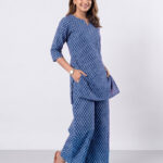 indigo cotton co ord set | straight kurta 3/4 sleeve