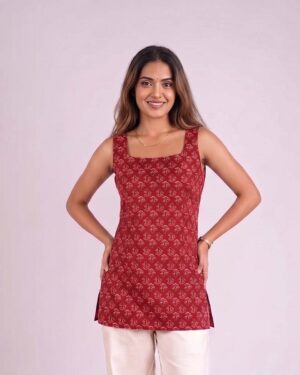 Rose Red - Deep Back Short Kurti