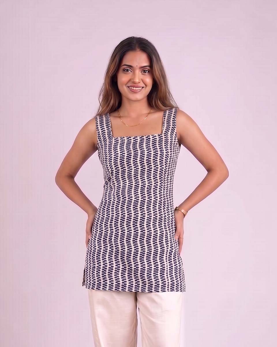 Off White - Deep Back Short Kurti