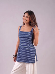 Blue - Deep Back Short Kurti