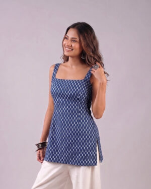 Blue - Deep Back Short Kurti