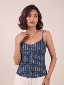 Indigo V-Neck Printed Top