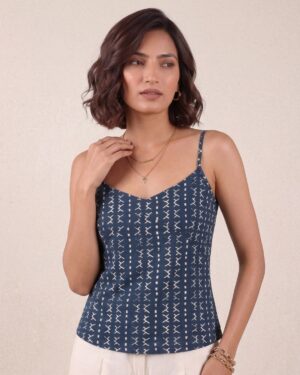 Indigo V-Neck Printed Top